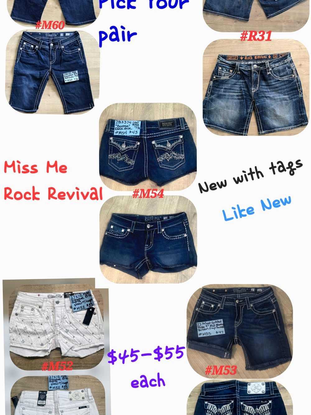Rock Revival Miss Me Womens 27 28 Jean Short Shorts Bermuda Bling Pick Your Pair